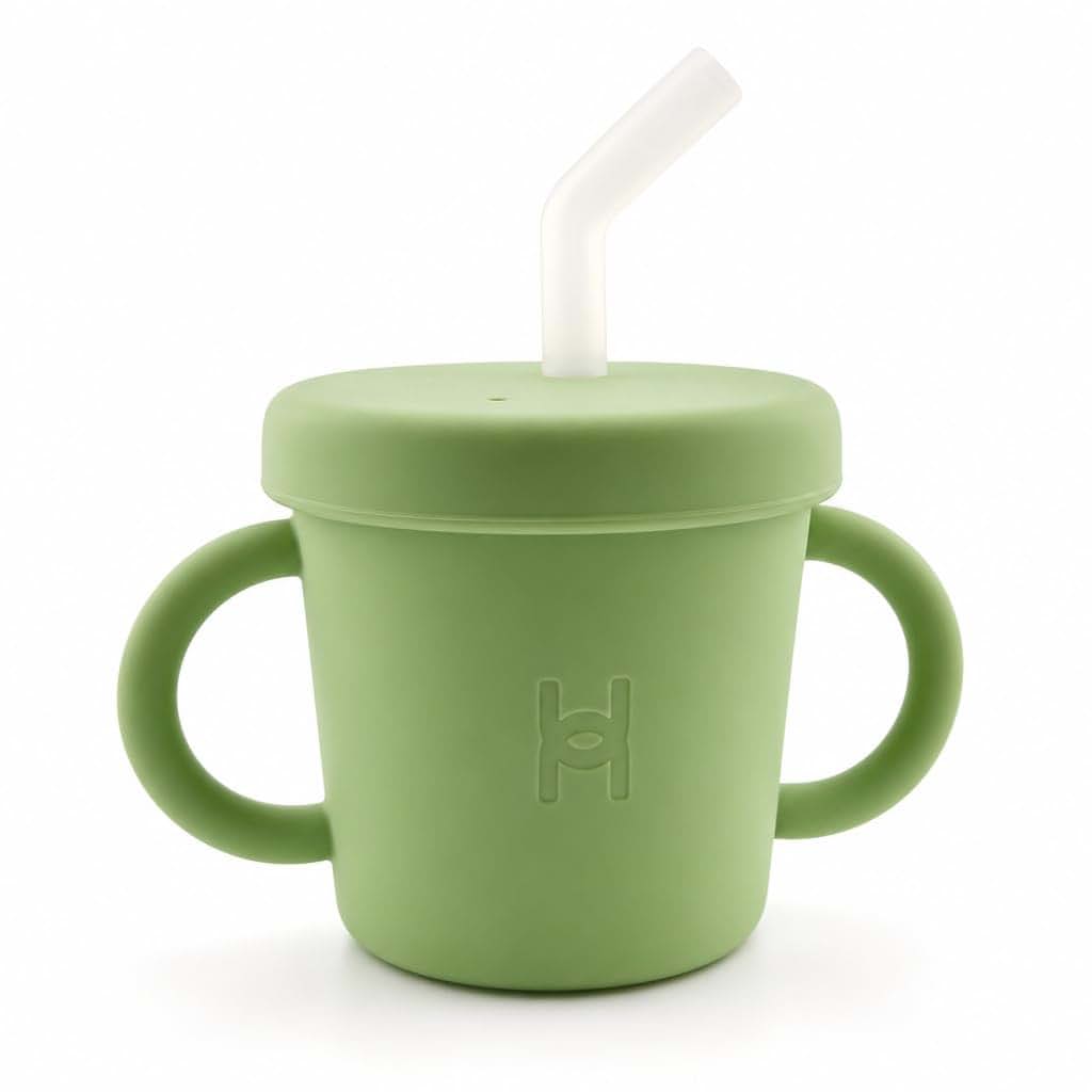 Haomomo Stainless Steel Straw Cup for Toddlers, 6oz - Spill Proof with Clear Bendy Straw and Handles