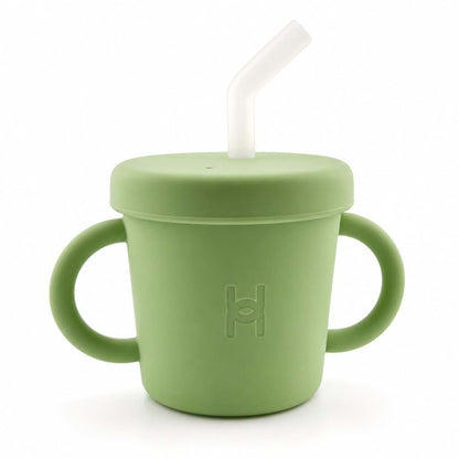 Haomomo Stainless Steel Straw Cup for Toddlers, 6oz - Spill Proof with Clear Bendy Straw and Handles
