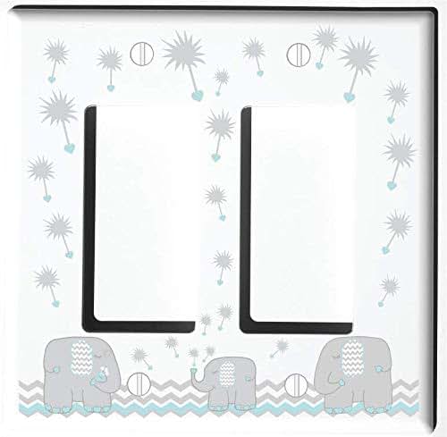 Presto Light Switch Plate Covers Green and Grey Dandelion Elephant Double Rocker Light Switch Plates Covers/Elephant