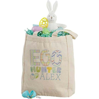 Personalization Universe Egg Hunter Personalized Small Canvas Tote Bag – Custom Kids Easter Basket Bag – Children's