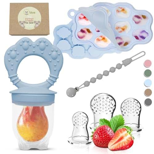 o'doe Set 1 : O’doe Silicone Baby Popsicle Molds & 1 Baby Food Feeders with 1 Clip, 1-Pack Freezer Tray with Lid