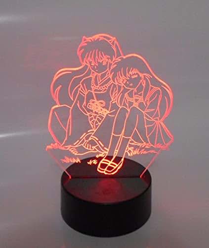 WS Designs Kagome Sitting with Boyfriend 6.5" Tall Laser Engraved 3D LED Desk Lamp with Remote