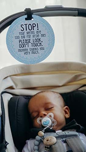THREE LITTLE TOTS – Blue Stop Please Look Don't Touch Baby Car Seat Sign or Stroller Tag - CPSIA Safety Tested (photo 3)