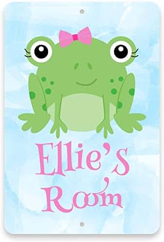 Pattern Pop Personalized Frog Princess Metal Room Sign (12x18 Inches)