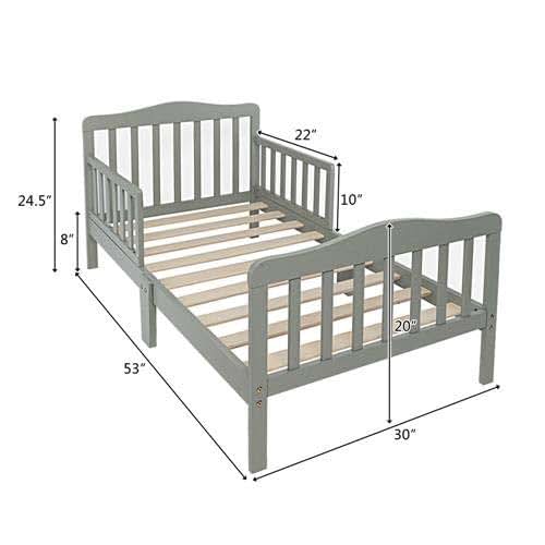 YUFUDE Wooden Bed,Kids Bedroom Furniture Bed with Safety Guardrails (Grey) (photo 4)
