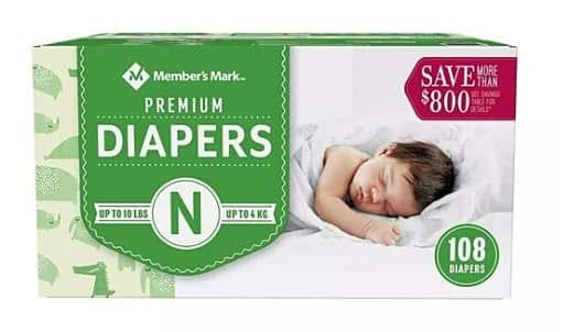 Member's Mark Premium Newborn Diapers With Silkspun Back Sheet, 108 Count