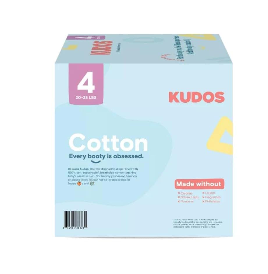 Kudos Cotton-Lined Chlorine-Free Diapers Size 4, 52 Count