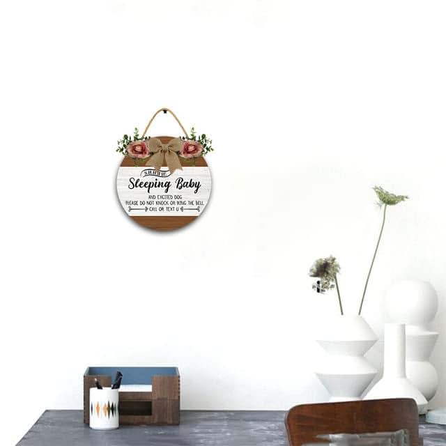 BabyOneStop Sleeping Please Do Not Ring Sign 12x12In Wood Wall Hanging