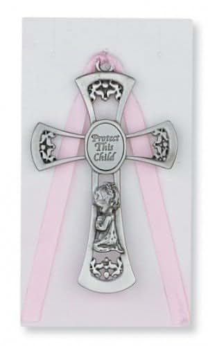 McVan Infant Crib Cross Protect This Child Cross Pink Cross Baby Girl Cross Great Shower Gift by
