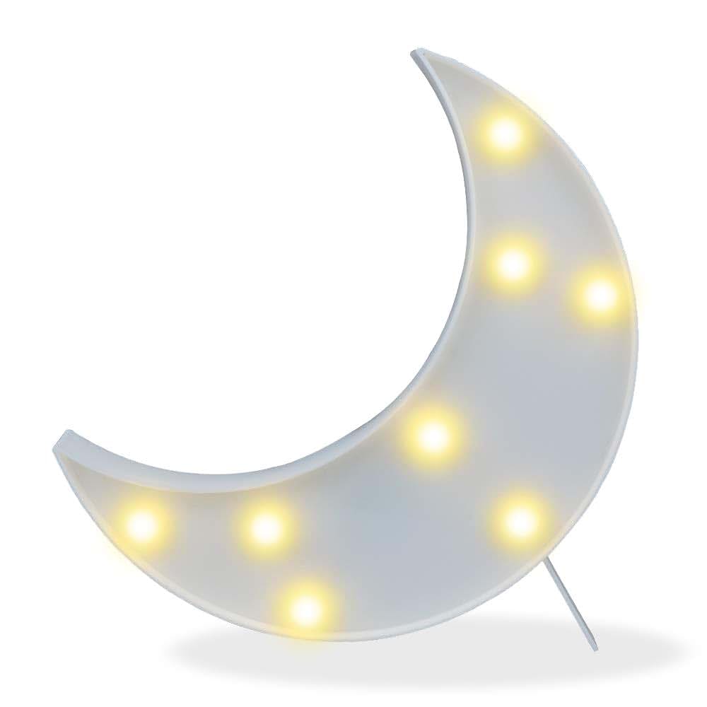 Pooqla LED Crescent Moon Marquee Sign, White, Battery Powered