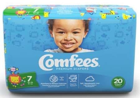 Attnds Comfees Size 7 Disposable Baby Diapers With Tab Closure