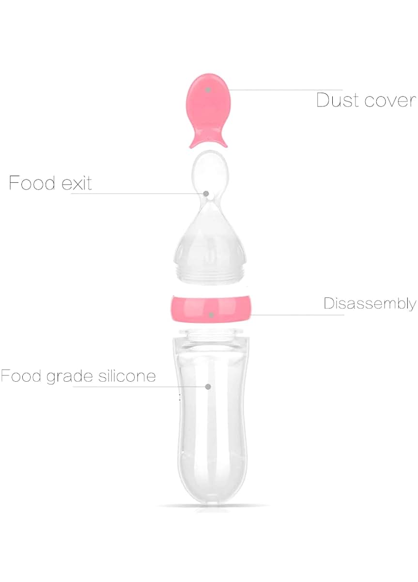 BabyOneStop Squeeze Feeding Bottle with Silicone Body and Dispenser Spoon, 90ml