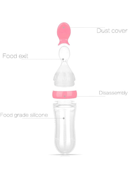 BabyOneStop Squeeze Feeding Bottle with Silicone Body and Dispenser Spoon, 90ml