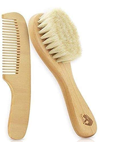 Natural Soft Newborn Baby Brush Set – Goat Hair Bristles with Eco-Friendly Wood Handle | Wooden Infant Cutie Comb by