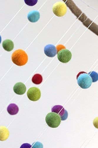 Matthew + Mae Felt Ball Nursery Ceiling Mobile – Large Rainbow, Handmade 100% Wool