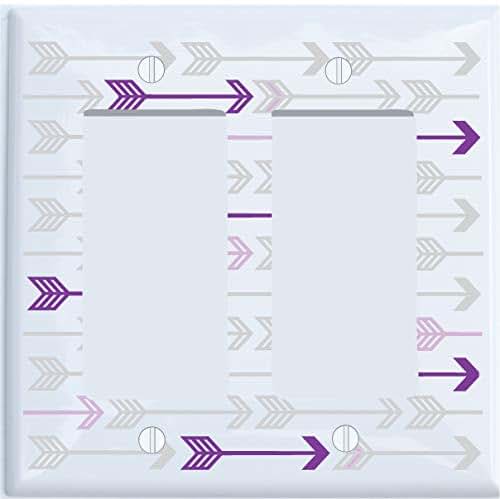 Presto Wall Decals Purple and Grey Arrow Print Pattern Light Switch Plate Double Rocker Covers/Arrows Woodland Forest