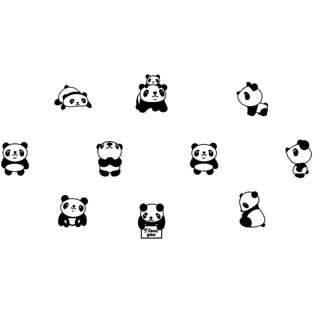 Panda Nordic Style Vinyl Wall Decal Sticker Set