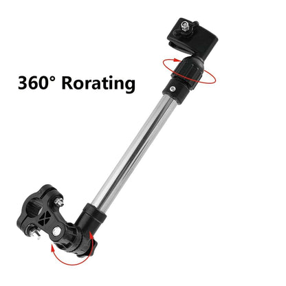 Tiiyee Bicycle Umbrella Stand Adjustable 360 °Outdoor Retractable Stainless Steel Bike Umbrella Support Bar Holder