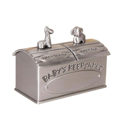 YUERBNC Vintage Silver Baby Keepsake Box With Giraffe And Elephant Figurines