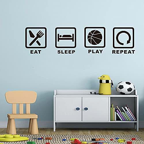 YOYOYU ART HOME DECOR Vinyl Sports Wall Sticker Eat Sleep Play Basketball Repeat Home Decal TM-10