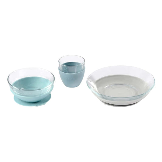 Béaba BEABA 3-Piece Glass Meal Set with Suction Pad, Toddler Plate and Baby Bowls with Suction, Non Slip Kids