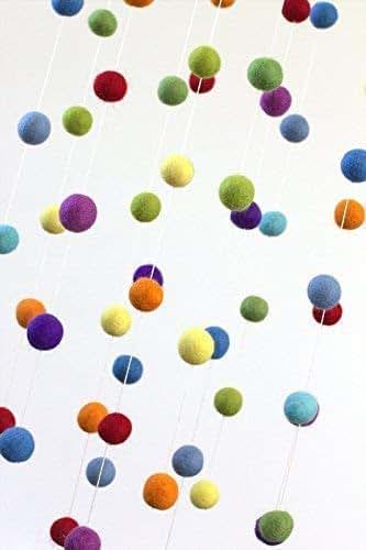 Matthew + Mae Felt Ball Nursery Ceiling Mobile – Large Rainbow, Handmade 100% Wool