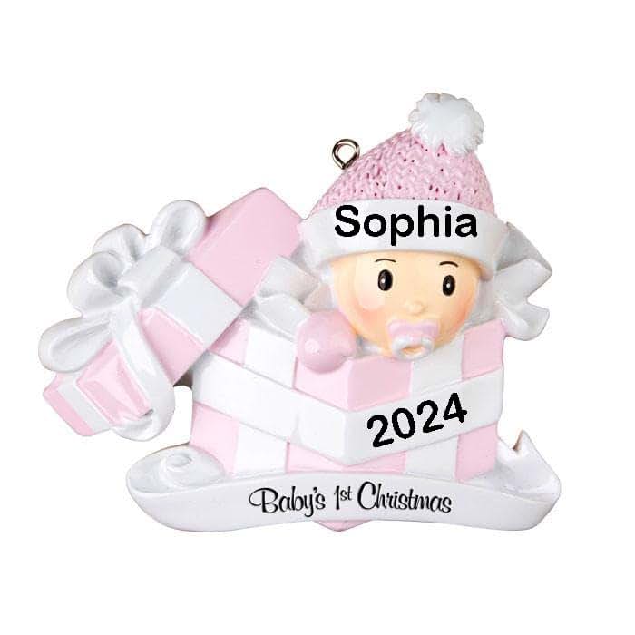 Snowfall Creations Baby Girl’s First Christmas Ornament In Pink Gift Box