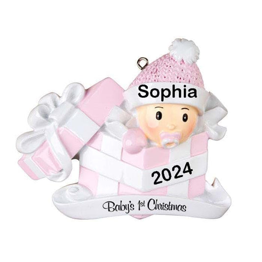 Snowfall Creations Baby Girl’s First Christmas Ornament In Pink Gift Box