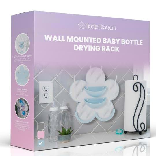 The Bottle Blossom- Wall Mounted Baby Bottle Drying Rack for Bottles, Cups, Sippy Cups, Vertical Wall Hanging, Space
