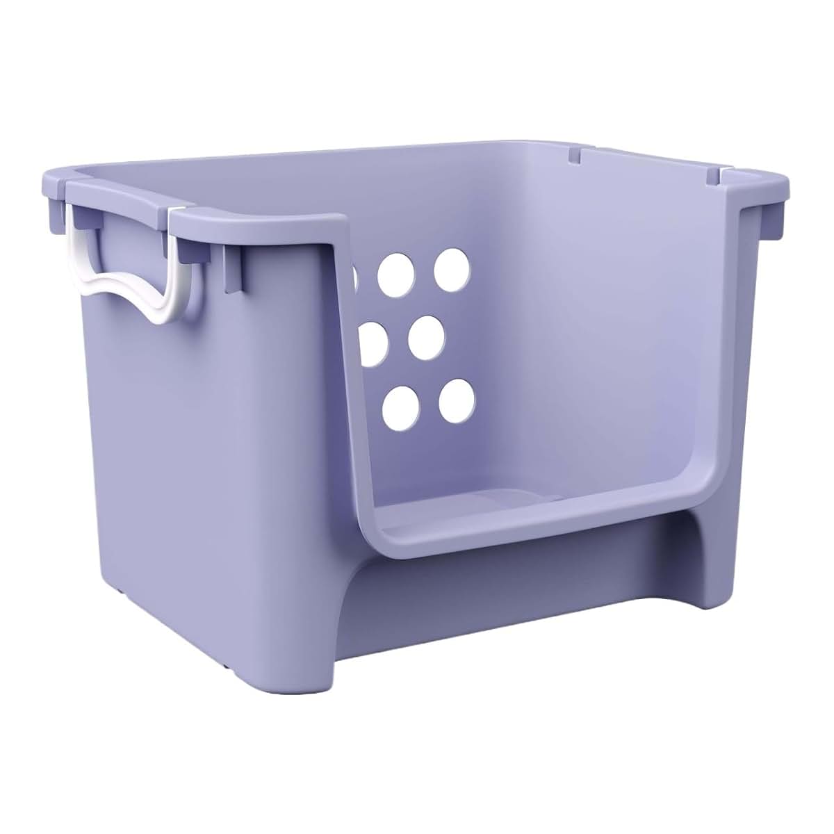 XKIOLED Large Open-Front Stackable Toy Storage Basket With Handles, Purple Organizer Bin For Toys, Books, Playroom