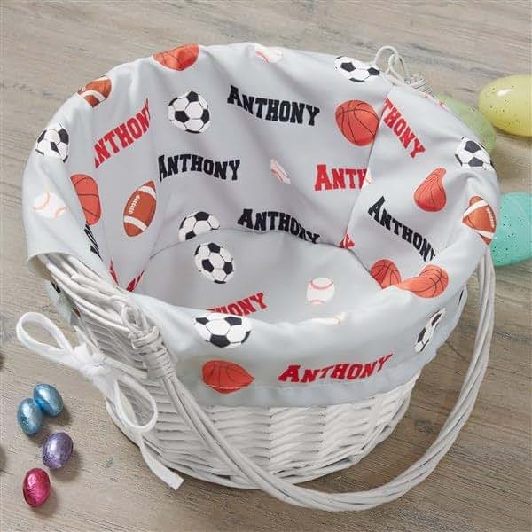 Personalization Universe Personalized All About Sports Easter Basket – Embroidered Sports-Themed Basket Liner – Custom (photo 3)