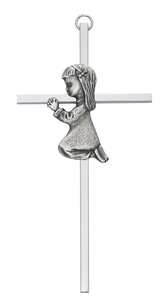 McVan 6-Inch Silver Girl Praying Wall Cross For Nursery Decor