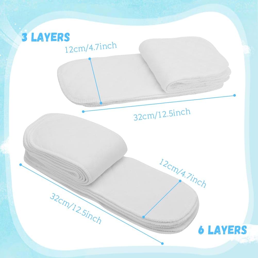 Sunicon Soft Diaper, 10PCS Breathable Cotton Modern Cloth Nappy Liners Double Water Absorb Reusable(Six Layers 32x12cm) (photo 2)