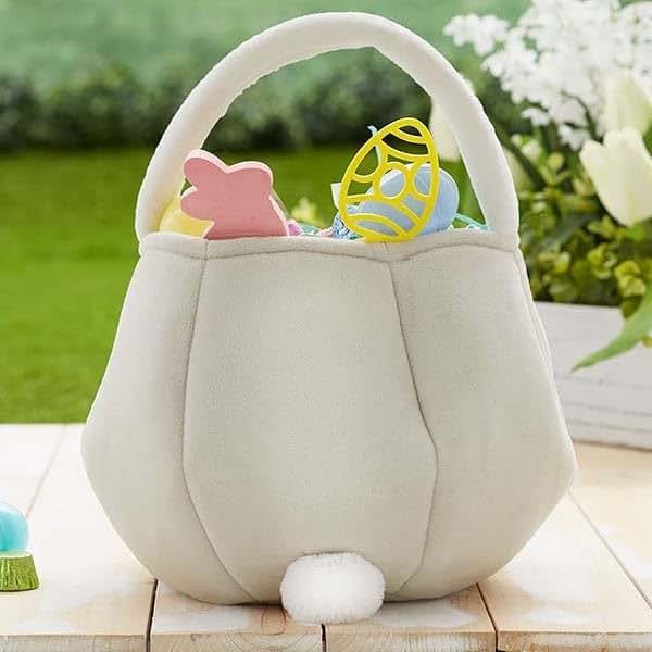 Personalization Universe Personalized Plush Teal and Grey Easter Bunny Basket Bag – Custom Kids Easter Gift – Baby's (photo 3)