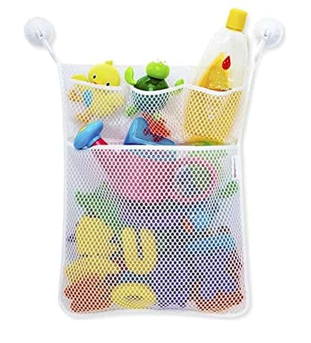 wcly Bathtub Accessories Bath Toy Organizer - Quick Dry Bathtub Mesh Net - Massive Baby Toy Storage Bin - 2X Locking