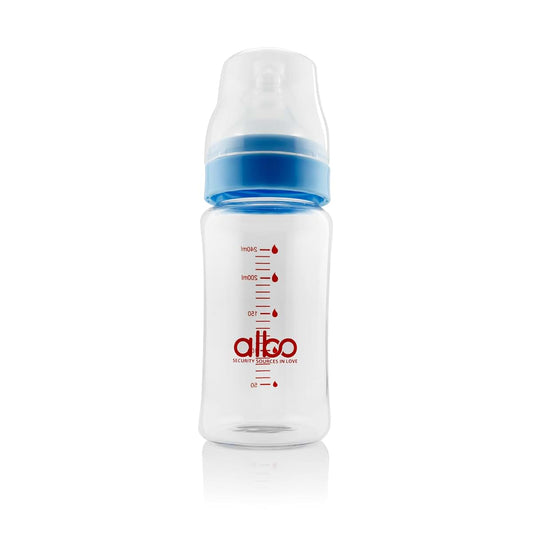 ALBO BABY- Glass Blue Baby Bottle Natural Flow Feeding, 240ML Anti-Colic Valve with Natural Response Nipple,1 Pack 6M+