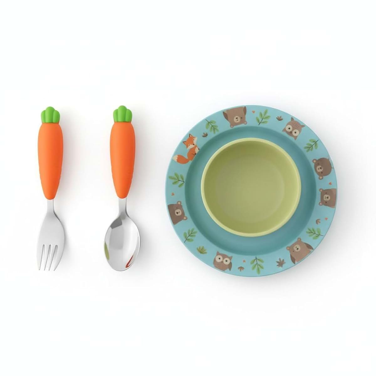 Machify 2 Pcs Utensils Set, Little One Size, Carrot Design Stainless Steel Fork and Spoon
