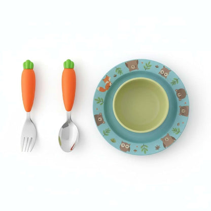 Machify 2 Pcs Utensils Set, Little One Size, Carrot Design Stainless Steel Fork and Spoon
