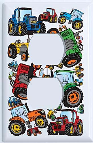 Presto Wall Decals Farm Tractor Outlet Cover Switch Plate/Red, Blue, Orange and Green Tractor Wall Decor