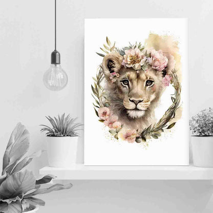 STRRAW Baby Lion Cub Poster Animal Prints - 16"x24" Canvas Print With Frame