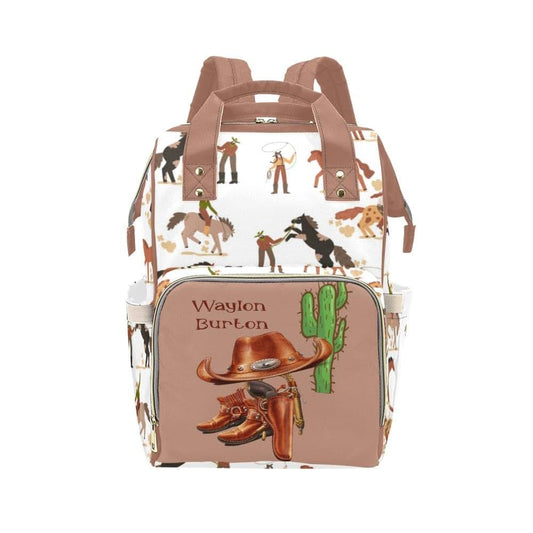 YallLocoMo Custom Diaper Bag Backpack Name Gift Cowboy Western Horse Cactus Cute Versatile Travel Bag: Large Capacity &