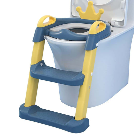 FGQuelle Potty Training Toilet Seat with Step Cute Crown Potty with Ladder with Backrest, Adjustable Folding Potty
