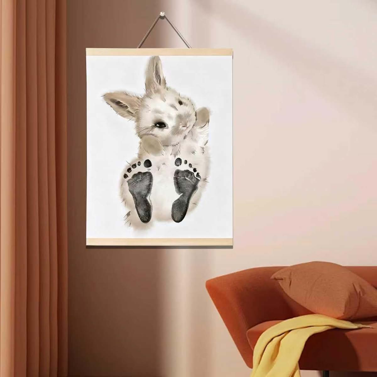 Fivveor Footprint Keepsake Frame, Rabbit Design, Handprint and Paw Print Memory Display