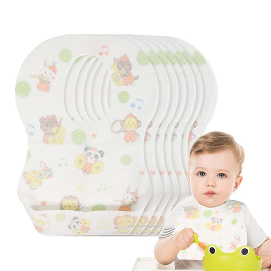 MOSHAINE Disposable Bibs 10PCS Baby Bib Waterproof with Food Catcher Pocket Suitable for