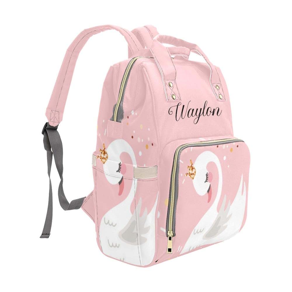NZOOHY Love White Swans Personalized Diaper Bag Backpack Custom Name Text Backpack Nappy Bag Mommy Bag for Girl Boy (photo 3)