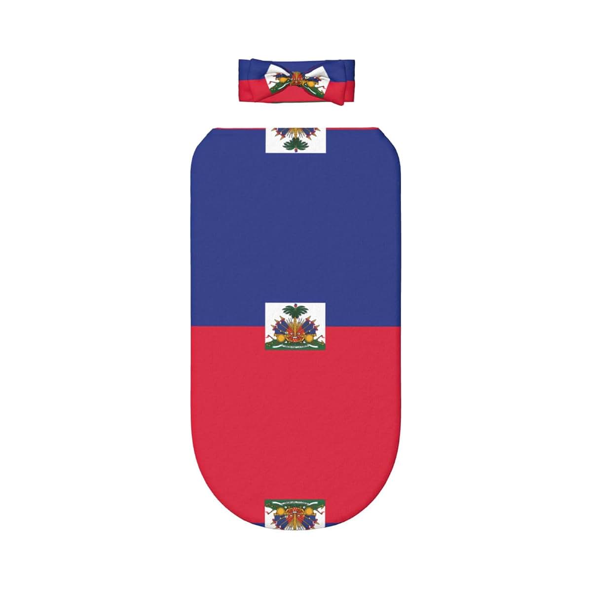 WZYCWB Haitian Flag Newborn Swaddle Blanket Set, Including Headband, Warm and Comfortable, The Best Gift, a Must-Have