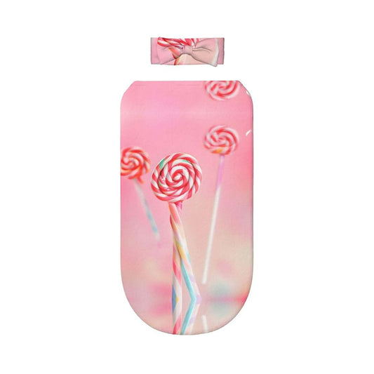 WZYCWB Colorful Lollipop Baby Girl Swaddle Set, Newborn Receiving Blanket with Headband, Must-Have Swaddle Blanket for