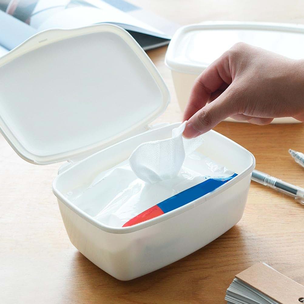 MAGICLULU Wet Tissue Box with Lid, Plastic Wipes Dispenser, 7.08 x 5.23 x 2.95 Inches, White