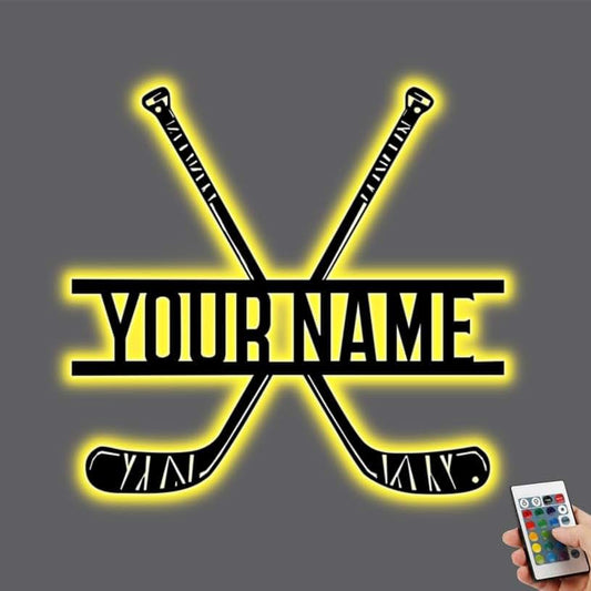 Amabery Custom Hockey Stick Night Light With Name Personalized Hockey Player Name Metal Sign Lamp Wall Art Led Lamp for
