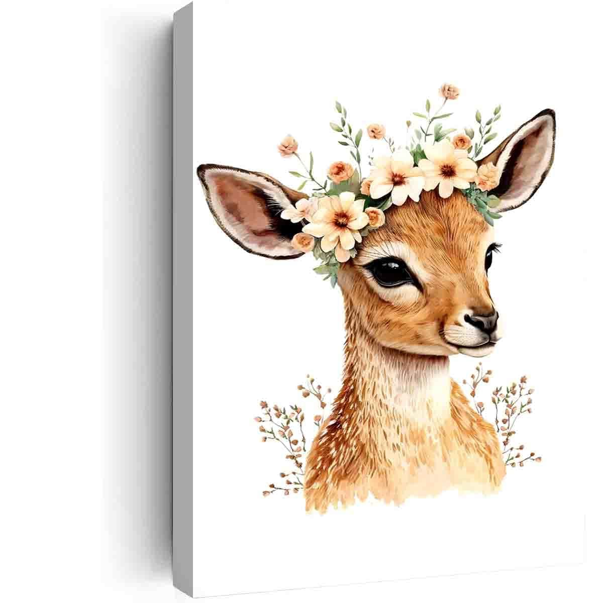 STRRAW Gazelle Flower Crown Cute Nursery Botanical Wall Art Print,Safari Nursery Decor-Baby Safari Nursery
